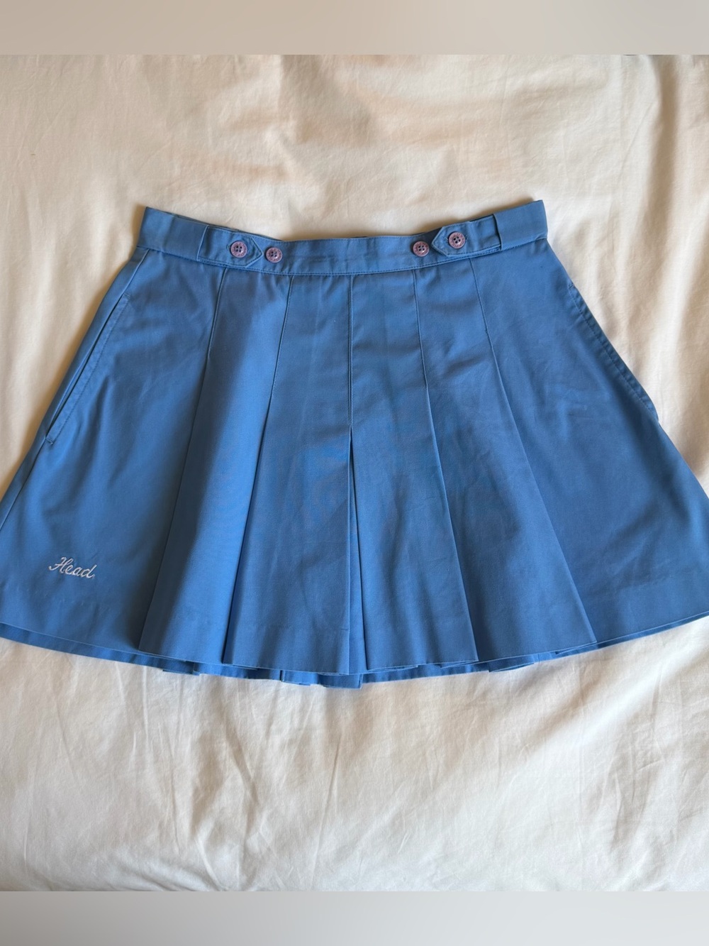 Vintage Head Pleated Tennis Skirt with Button Waist